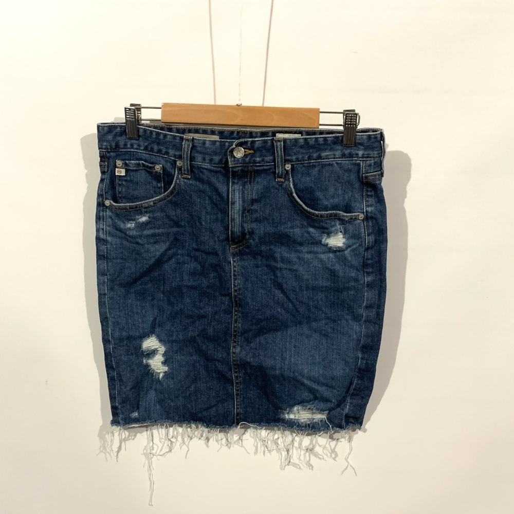 AG Adriano Goldschmied Blue Distressed Pencil Skirt